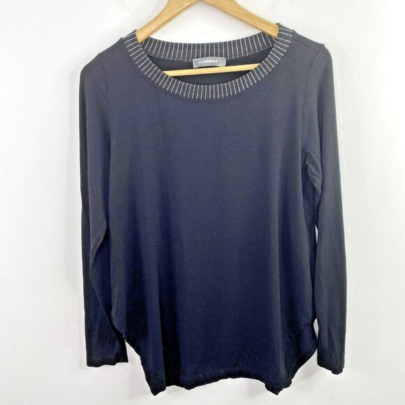 Alembika Top Womens Size Small Oversize Black Long Sleeve Boat Neck Lagenlook - Picture 1 of 4
